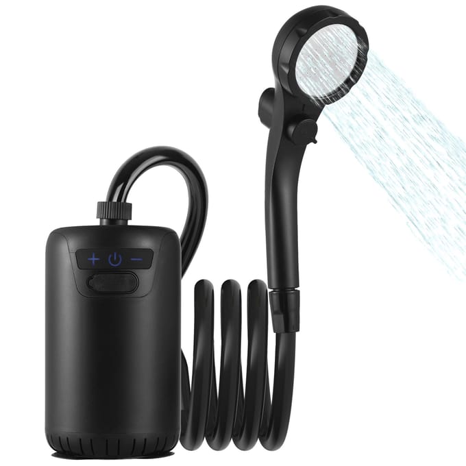 Draagbare Camping Douche Buiten Douche Elektrische Douche met Temperatuurweergave voor Kamperen Wandelen black
