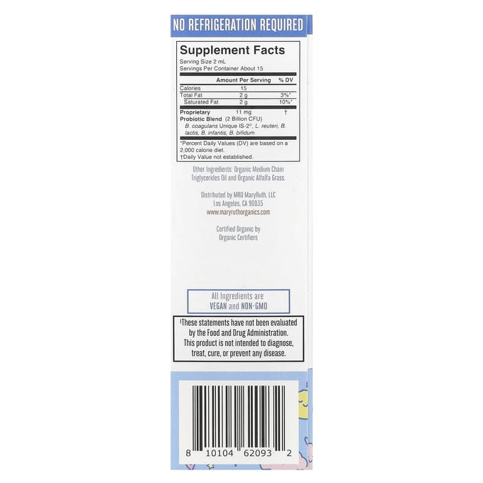 MaryRuth's, Probiotique Liquide Bio pour Enfants, 4 ans et plus, Non Aromatisé, 2 Milliards d'UFC, 1 fl oz (30 ml)