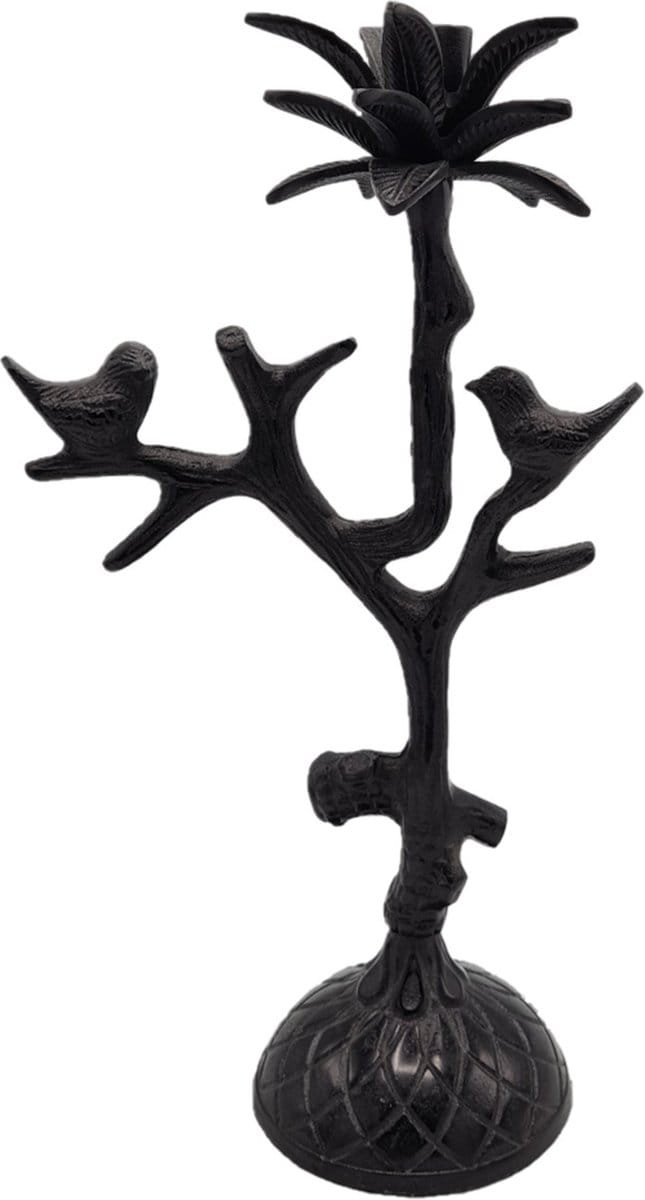 Deco4yourhome® - Kandelaar - Bird - Vogel - Palmboom - Black Antique - Zwart