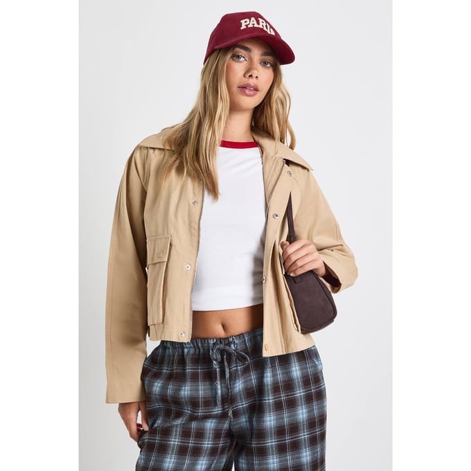boohoo Dames Cropped Utility Jacket | Steen | Maat: 42