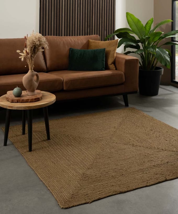 Jute vloerkleed vierkant - Pure olijfgroen 250x250