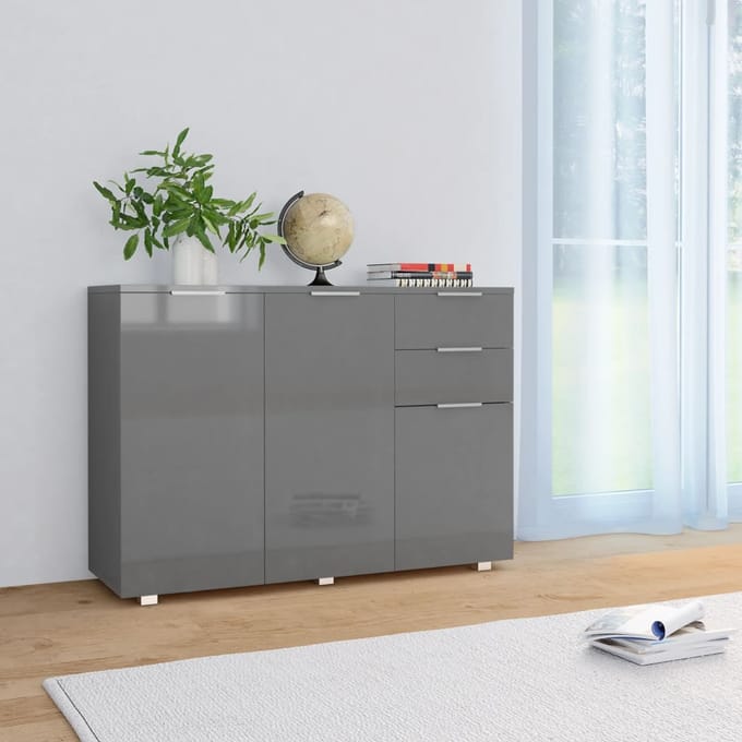 vidaXL - Dressoir - 107x35x80,5 - cm - hoogglans - grijs
