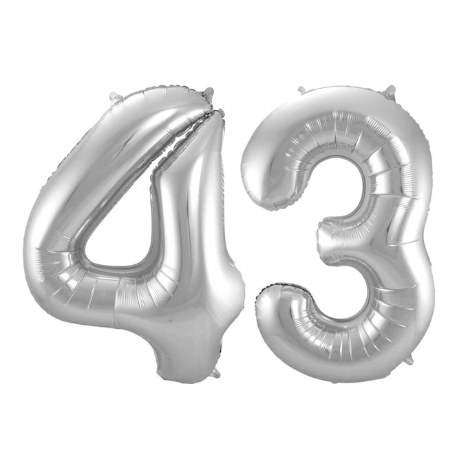 Folieballon 43 jaar - Zilver - 86 cm