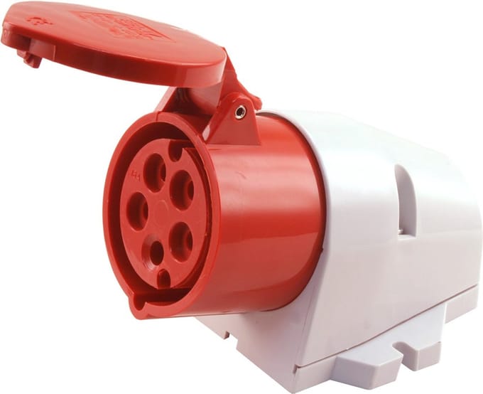 Cee wandcontactdoos 5 polig randaarde 16 ampere rood