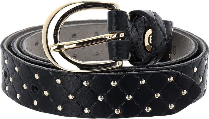 b.belt Riem Lilou Gold Leder-Nietengürtel W75 Black Zwart