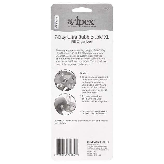7-Daagse Ultra Bubble-Lock Pillenbox, XL, 1 Pillendoosje pink