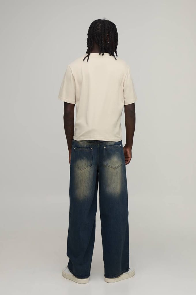 Getinte Stonewash Baggy Distressed Jeans | Size 34