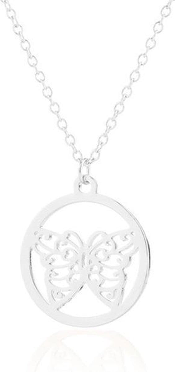 24/7 Jewelry Collection Vlinder Ketting - Cirkel - Zilverkleurig