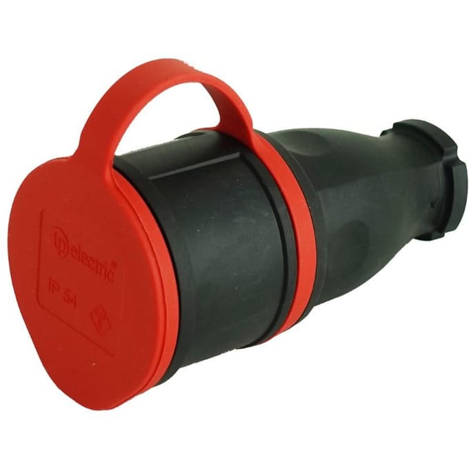 Prise Portable en Caoutchouc Simple 16A 230V Noire Hermétique Schuko