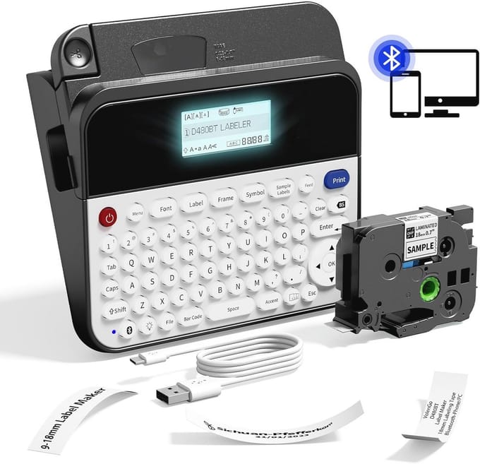 Thermische draagbare labelprinter met toetsenbord en Bluetooth, ideaal voor kantoor, school en thuis