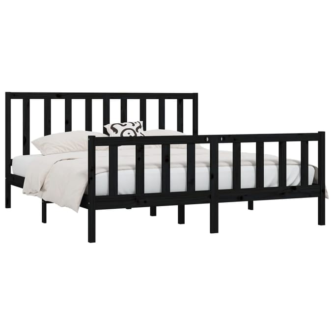 vidaXL - Bedframe - massief - hout - zwart - 200x200 - cm