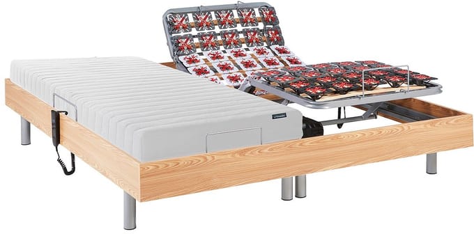 Vente-unique Bed met elektrische lattenbodem hout natuurlijk licht 2 x 80 x 200 cm