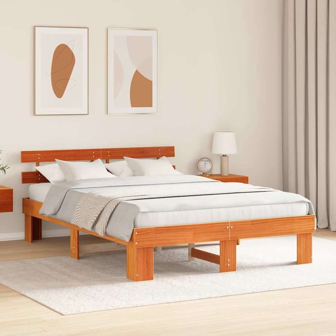 vidaXL - Bedframe - Wasbruin - 140 - x - 200 - cm - Massief - grenenhout