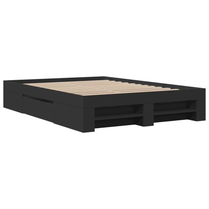 vidaXL - Bedframe - bewerkt - hout - zwart - 135x190 - cm