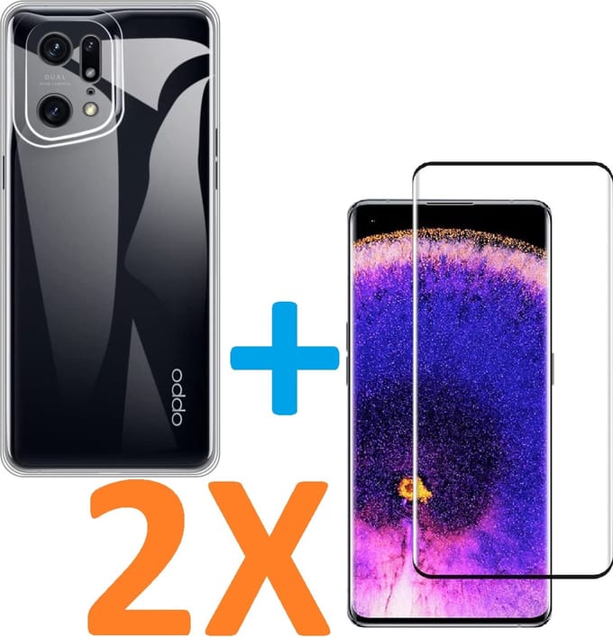 Soft TPU Transparant hoesje Silicone Case + 2 stuk Full Glas Screenprotector Geschikt voor: Oppo Find X5 pro