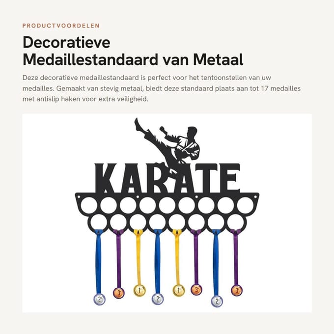 Dailygoods - Decoratieve Medaillestandaard van Metaal met 17 Antislip Haken