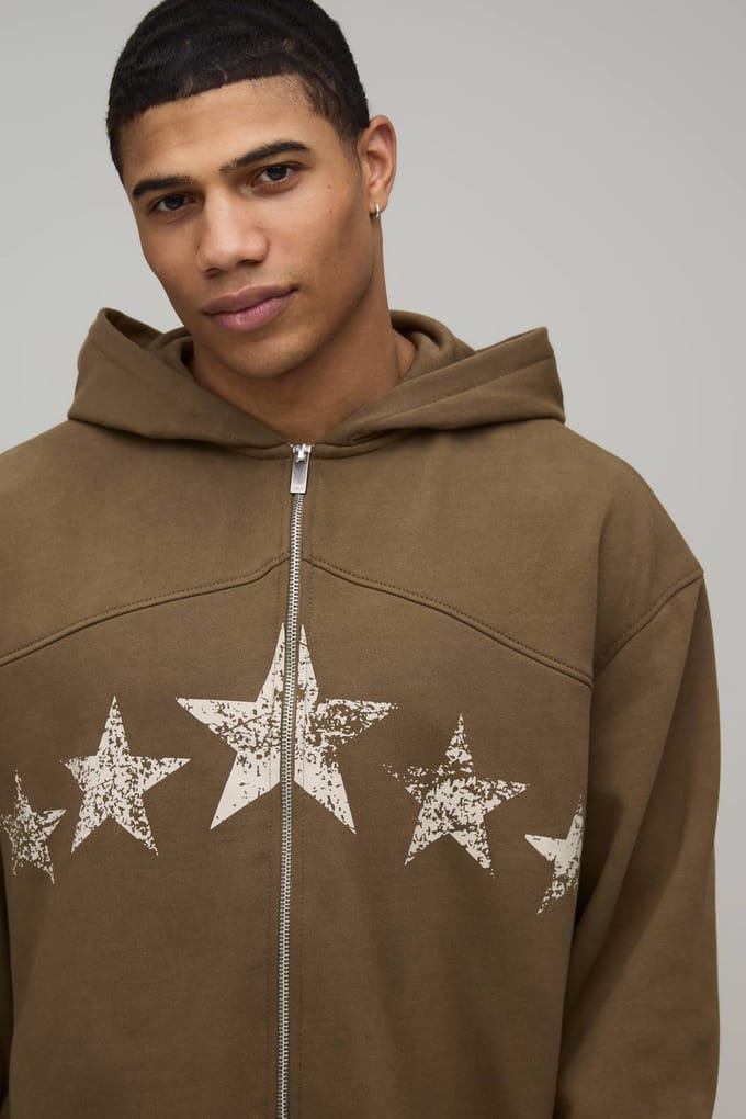 Oversized Boxy Hoodie Met Ritssluiting En Hardware Details | Brown | Size Medium