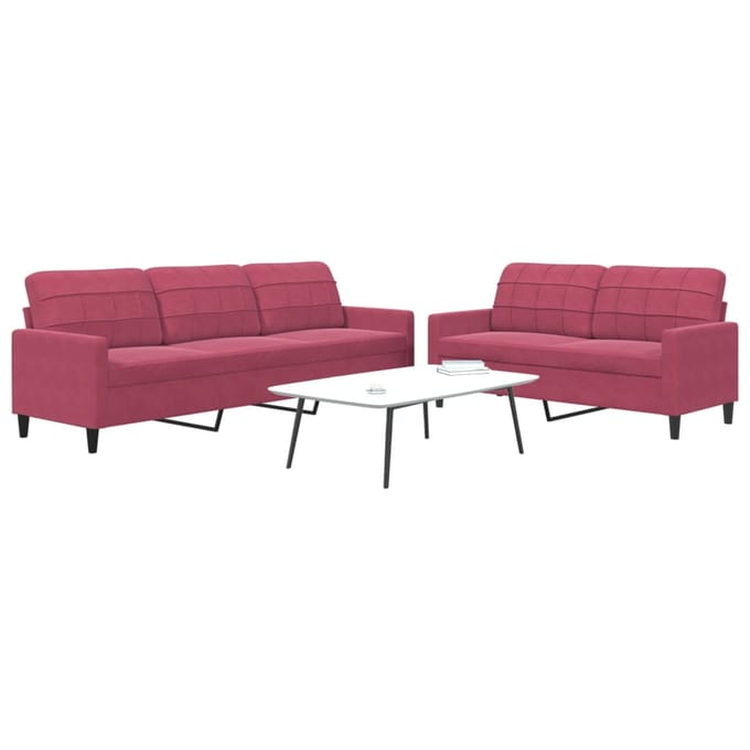 vidaXL - 2-delige - Loungeset - met - kussens - fluweel - wijnrood