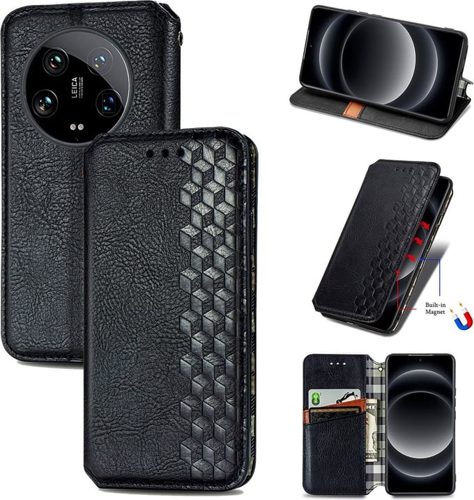 Luxe PU Lederen Ruitpatroon Wallet Case + PMMA Screenprotector voor Xiaomi 14 Ultra _ Zwart
