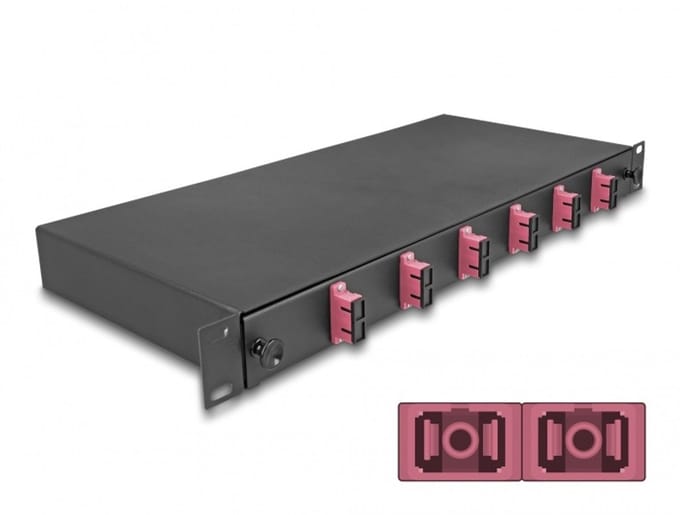 Delock 19″ Optical Fiber Splice Box 6 x SC Duplex OM4 1U complete assembled