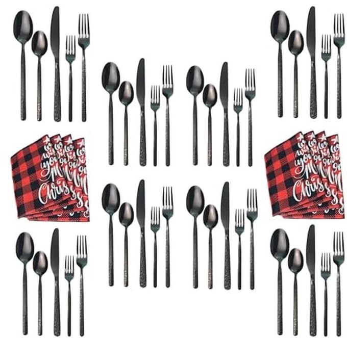 Elegante 24-delige Bestekset met Steendesign in Zwart Titanium
