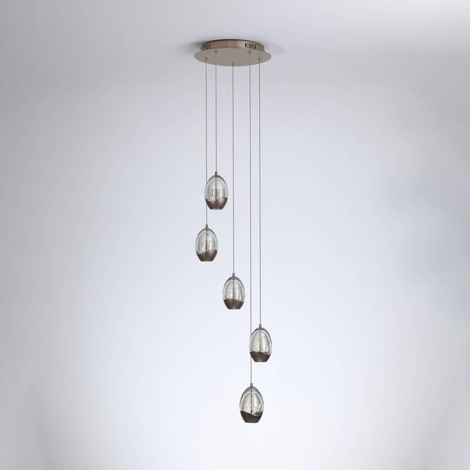 Searchlight LED hanglamp Seeds, Ø 30 cm, crèmekleurig, glas, 5-lamps.