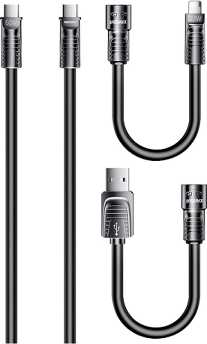 Remax RC-C168 - USB Kabel - 4in1 - USB-C/IPhone/USB-A - 60W - 1.5m - Zwart