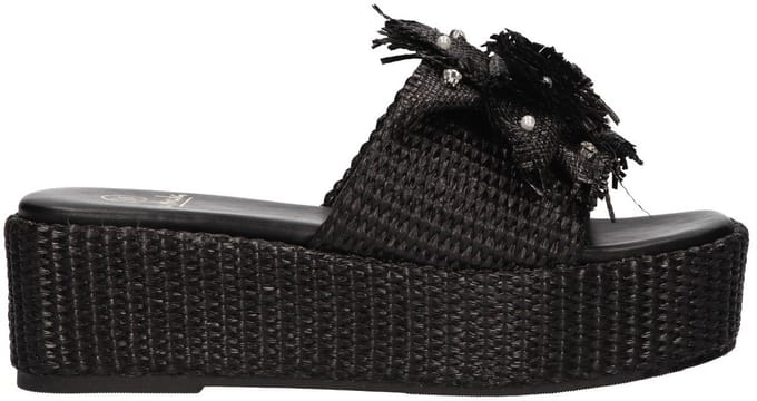 La Strada Platform Sandaal Zwart Raffia - Damesschoenen - Maat - 39