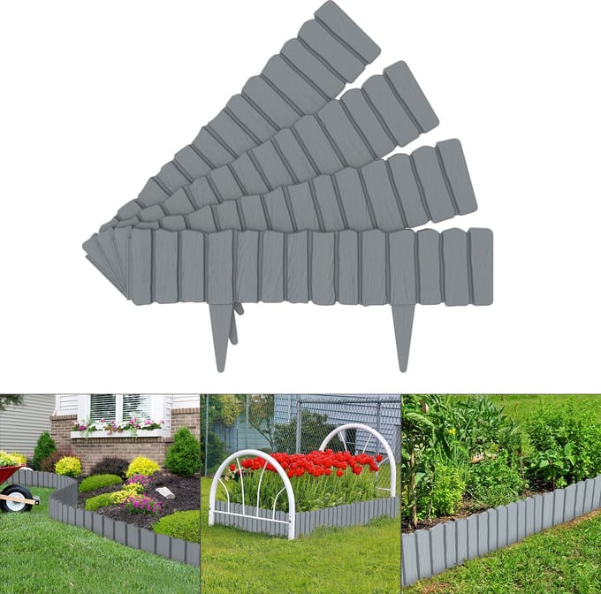 Froadp Robuuste Houtlook Tuinborder 6,9m - Decoratieve Palissade - Grijs