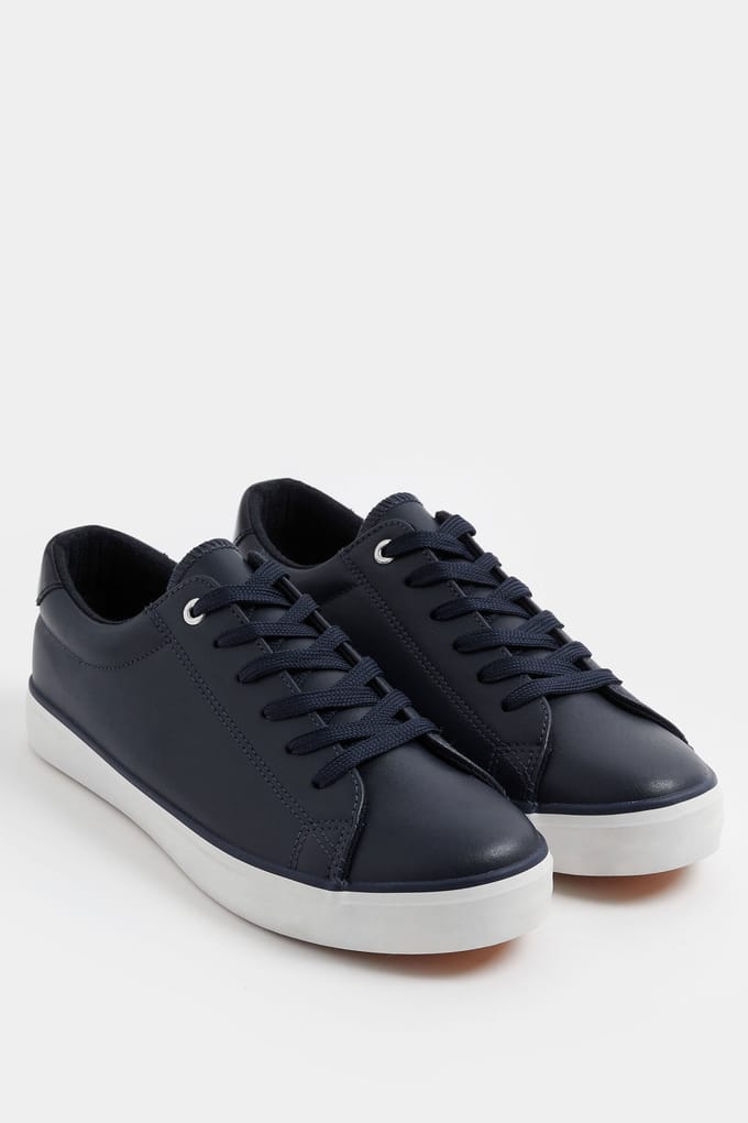 Yours Marineblauwe Imitatieleer Vetersneakers In Extra Brede Eeepasvormsize 37EEE