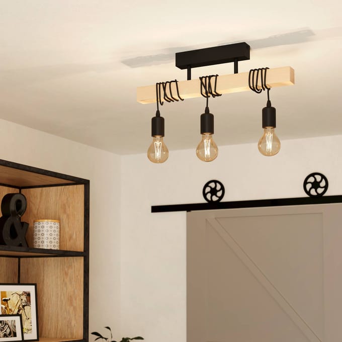 EGLO Townshend Plafondlamp - E27 - 55 cm - Zwart/Bruin - FSC Hout