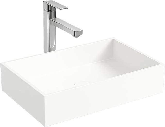 Wastafel Rechthoekig - Waskom Modern - Badkamer Inrichting - Minerale Hars - 30x50x11CM - Mat Wit