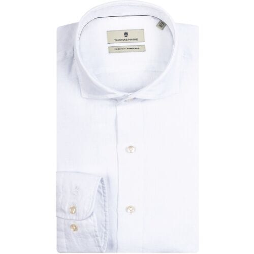Thomas Maine Overhemd Roma Modern Kent Linnen Faux-Uni Wit / male