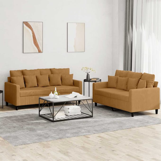 vidaXL - 2-delige - Loungeset - met - kussens - fluweel - bruin