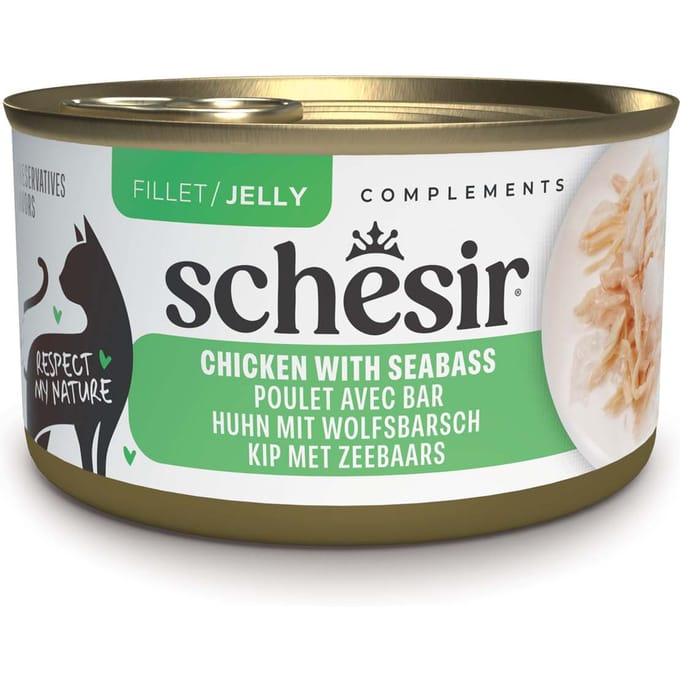 12x70g Schesir Complements in Gelee Huhn mit Seebarsch Katzenfutter nass