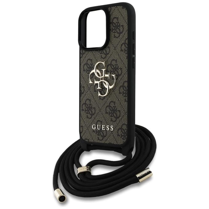 Guess 4G Serie - iPhone 16 Pro Max Hoes - Crossbody Strap - Leren Bescherming - Bruin