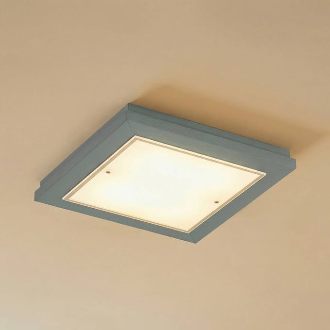 Argon Plafondlamp Tally, breedte 32 cm, saliegroen, hout, E27