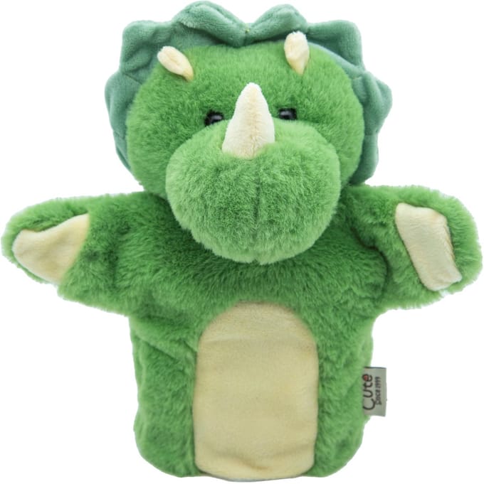 Cute since 1999 - Knuffel handpop Groene Dinosaurus - Dier knuffel - Handpop voor poppenkast - 20cm