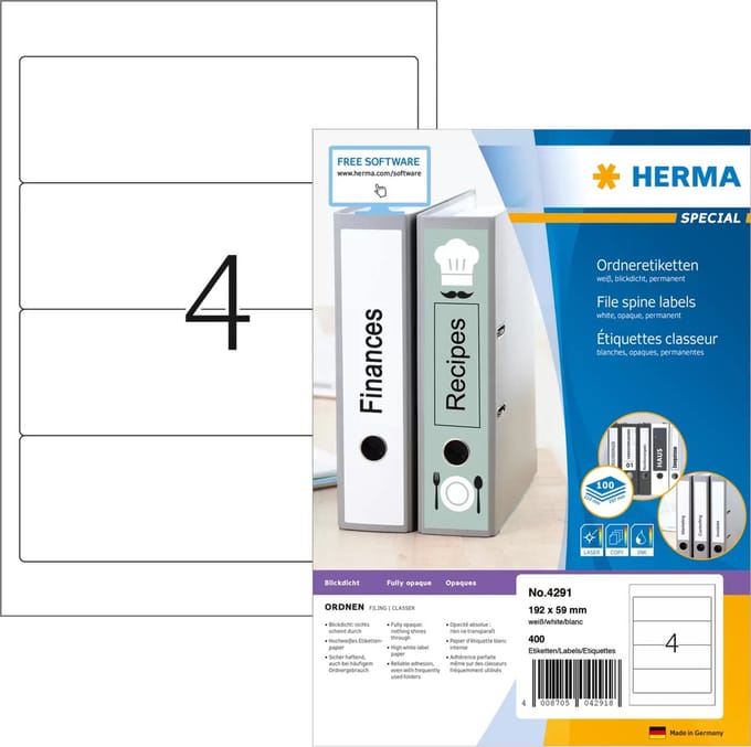 HERMA Ordneretiketten wit 192x59 A4 400 st.