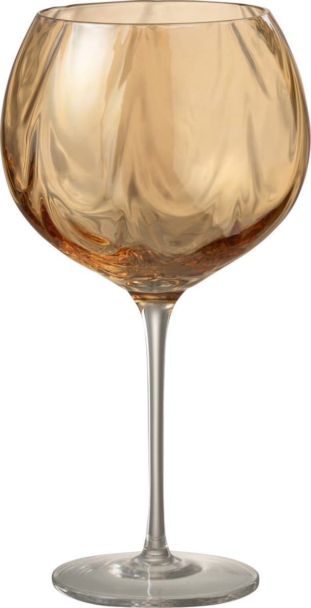 J-Line wijnglas Oneffen - glas - transparant/amber - 4 stuks