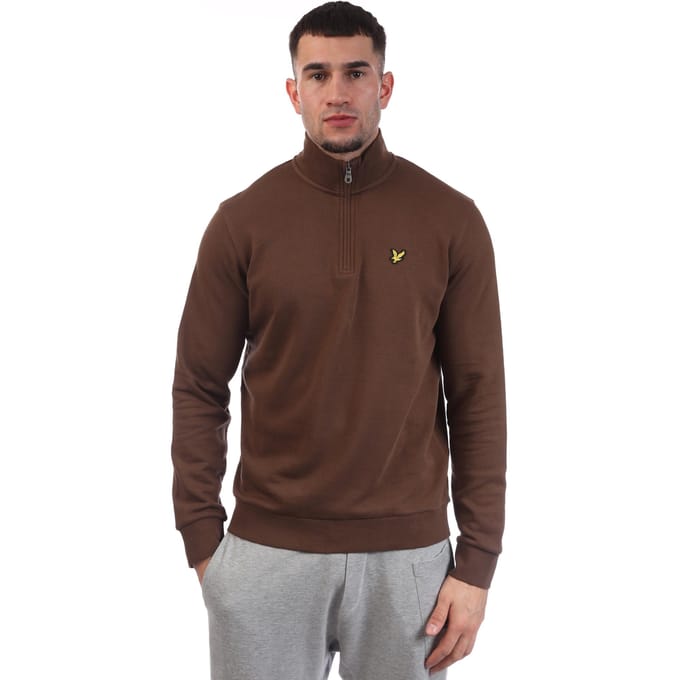 Lyle & Scott Heren Sweatshirt met Kwartrondsluiting (Bruin)
