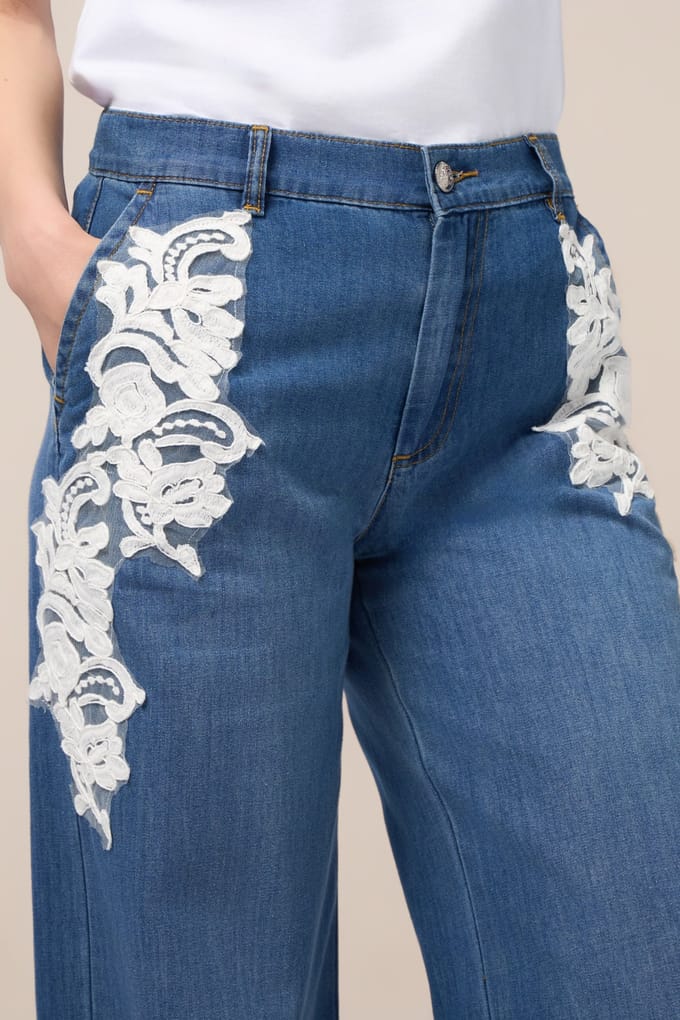 Oltre Palazzo Jeans With Decorative Embroidery Blue Größe: 36 | Ausgestellte Hosen Outlet | Damen | Blau