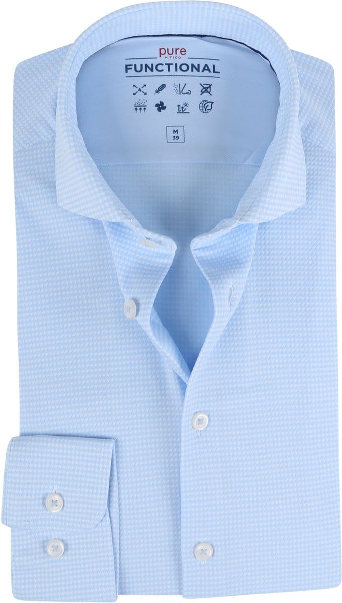 Pure Overhemd Functional Pied De Poule Blauw - Maat 42 - Heren - Overhemden Formeel