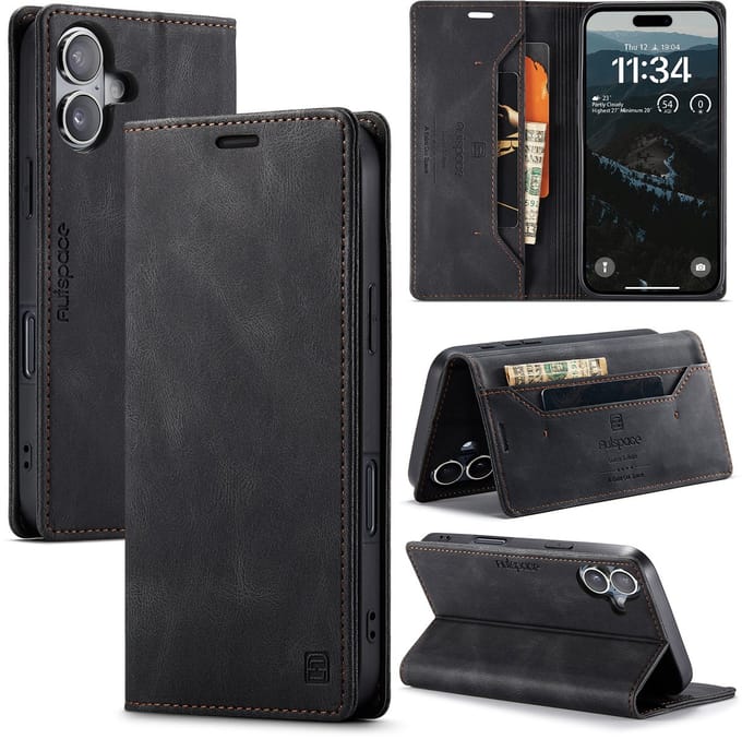 Luxe Flip Case met RFID Bescherming Kaarthouder en Magneetsluiting voorApple iPhone 17 _ Zwart