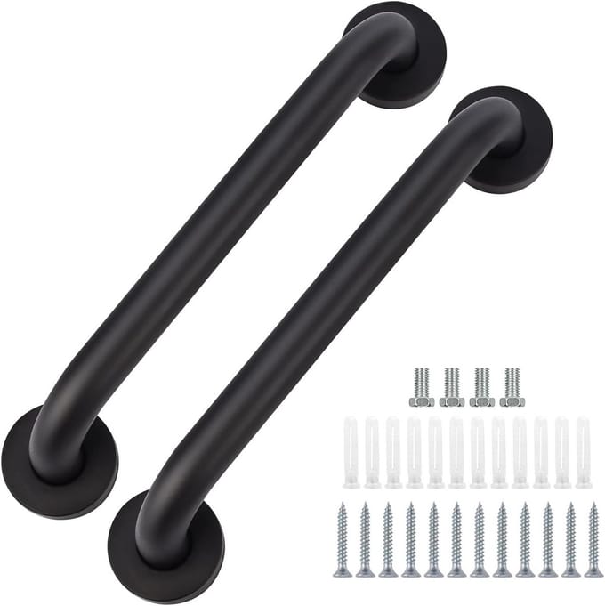 Set van 2 Badkamers Veiligheidsbeugels 30cm Antislip Roestvrij Staal Zwart