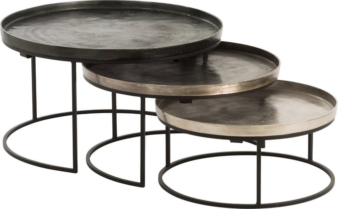 J-Line bijzettafel Rond - aluminium - zwart/mix - set van 3