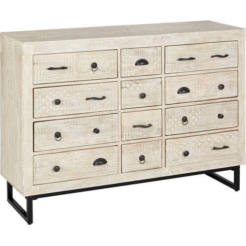 Atmosphera Ajay Ladekast - Mango Hout, 12 Lades, 127 x 127 x 94,5 cm