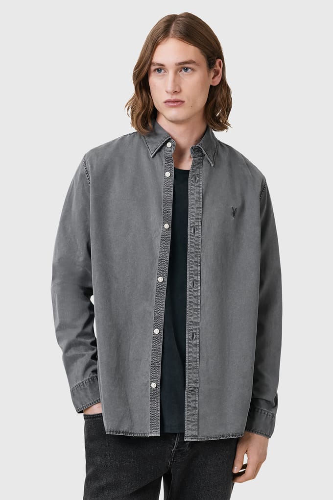 AllSaints Bodhi Ls Overshirt Pillar Grey Taglia: S | Camicie Casual Outlet | Uomo | Grigio