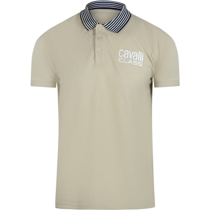 Cavalli Class Gestreepte Beige Poloshirt Met Kraag
