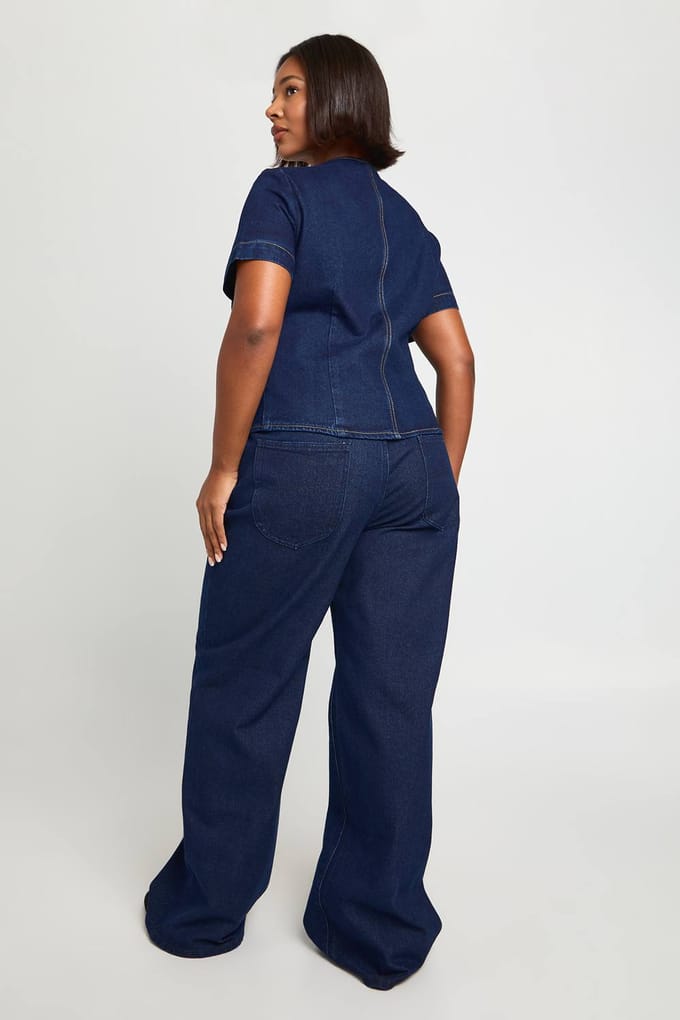 boohoo Dames Plus Contrast Stiksel Denim Rechte Pijp Jeans | Indigo | Maat: 56